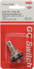 GC/Waldom - 1/2 Inch Mount Hole, Miniature Pushbutton Switch Only - Round, Chrome Pushbutton, Nonilluminated, Maintained (MA), On-Off - Caliber Tooling