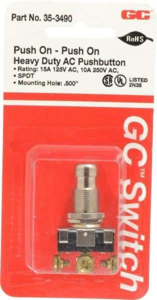 GC/Waldom - 1/2 Inch Mount Hole, Pushbutton Switch Only - Round, Chrome Pushbutton, Nonilluminated, Maintained (MA), On-On - Caliber Tooling