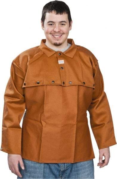 Stanco Safety Products - Size XL, 46-48" Chest, 20" Long, Flame Resistant, Cape Sleeves & Bib - Cotton, 12 oz, Russet - Caliber Tooling