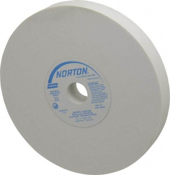 Norton - 100 Grit Aluminum Oxide Bench & Pedestal Grinding Wheel - 8" Diam x 1" Hole x 1" Thick, 3600 Max RPM, J Hardness, Fine Grade , Vitrified Bond - Caliber Tooling