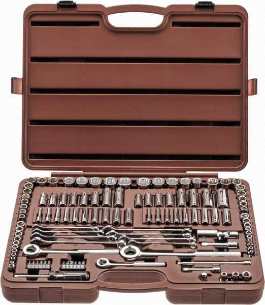 Paramount - 116 Piece 1/4, 3/8 & 1/2" Drive Standard Deep Socket Set - 6, 8 & 12 Points, 5/32 to 1/2", 4 to 13mm, Inch/Metric Measurement Standard - Caliber Tooling