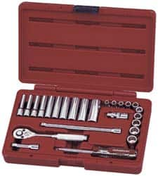 Paramount - 25 Piece 1/4" Drive Deep Well Socket Set - 12 Points, 3/16" to 9/16" Range, Inch Measurement Standard - Caliber Tooling