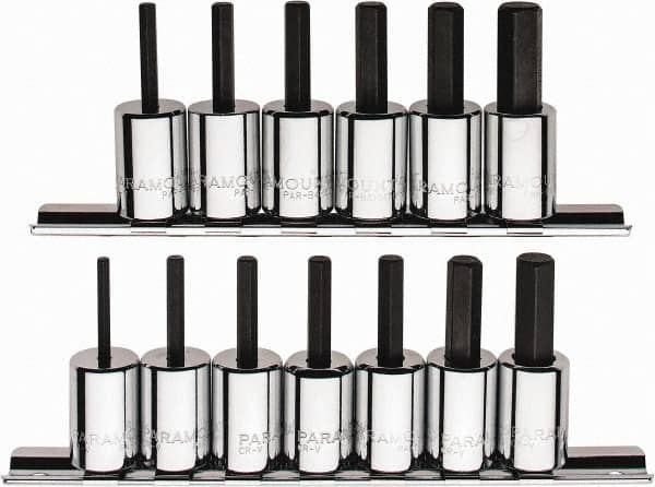 Paramount - 13 Piece 3/8" Drive Inch/Metric Hex Bit Socket Set - 1/8 to 3/8" Hex - Caliber Tooling