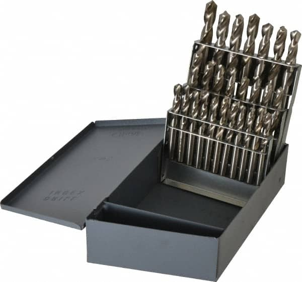 Drill Bit Set: Screw Machine Length Drill Bits, 26 Pc, 118 °, High Speed Steel Bright/Uncoated, Standard, Straight Shank