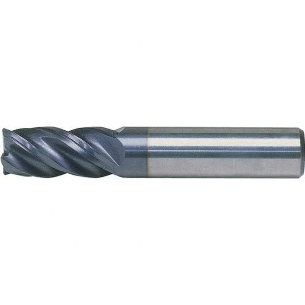 Kennametal - 1/2", 2-1/2" LOC, 1/2" Shank Diam, 4-1/2" OAL, 4 Flute, Solid Carbide Square End Mill - Single End, AlTiN Finish, Spiral Flute, 38° Helix, Centercutting, Right Hand Cut, Right Hand Flute, Series HPHV - Caliber Tooling