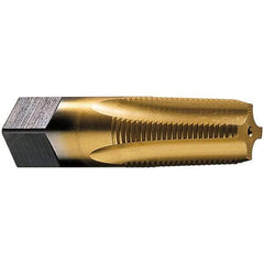 Vermont Tap & Die - 1/2-14 NPT Thread, 4 Flute Standard Pipe Tap - 3-1/8" OAL, 1-3/8" Thread Length, 11/16" Shank Diam, TiN Finish, High Speed Steel - Exact Industrial Supply