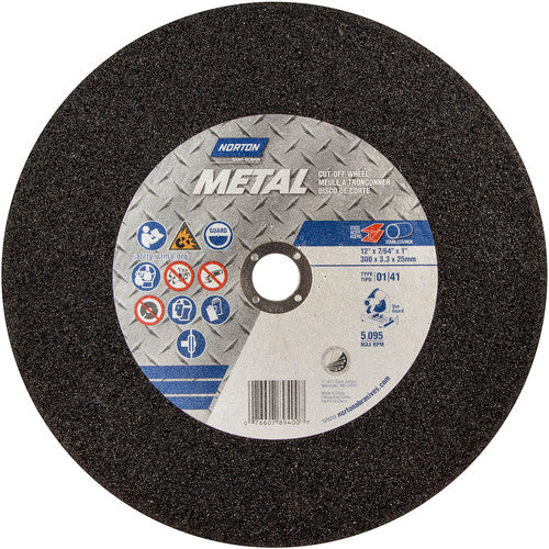 12″ × 7/64″ × 1″ Metal Chopsaw Cut-Off Wheel Type 01 Straight 36 Grit Aluminum Oxide - Caliber Tooling