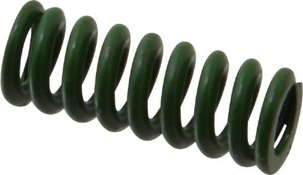 Associated Spring Raymond - 1/2" Hole Diam, 9/32" Rod Diam, 1-1/4" Free Length, Green Die Spring - 75 Lb Max Deflection, 0.31" Max Deflection, Extra Heavy Duty, Chromium Alloy Steel - Caliber Tooling