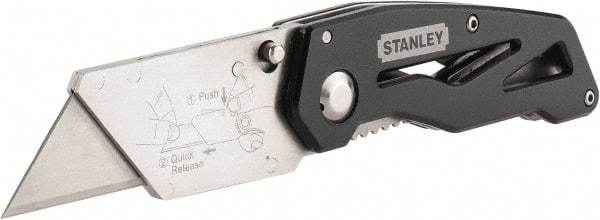 Stanley - Fixed Folding Utility Knife - 2-7/16" Blade, Silver & Black Aluminum Handle, 1 Blade Included - Caliber Tooling