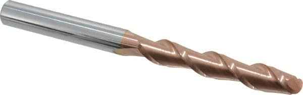 Accupro - 9/16" Diam, 3" LOC, 2 Flute Solid Carbide Ball End Mill - TiCN Finish, Single End, 6" OAL, 9/16" Shank Diam, Spiral Flute - Caliber Tooling