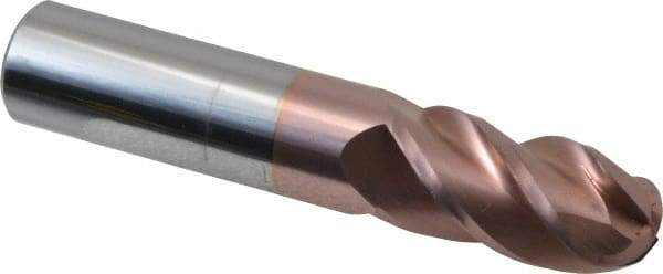 Accupro - 3/4" Diam, 1-1/2" LOC, 4 Flute Solid Carbide Ball End Mill - TiCN Finish, Single End, 4" OAL, 3/4" Shank Diam, Spiral Flute - Caliber Tooling