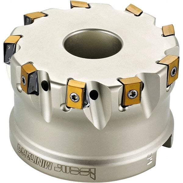 Iscar - 8 Inserts, 4" Cut Diam, 1-1/2" Arbor Diam, 0.492" Max Depth of Cut, Indexable Square-Shoulder Face Mill - 0/90° Lead Angle, 2" High, T490 LN.. 1306 Insert Compatibility, Through Coolant, Series Helitang - Caliber Tooling