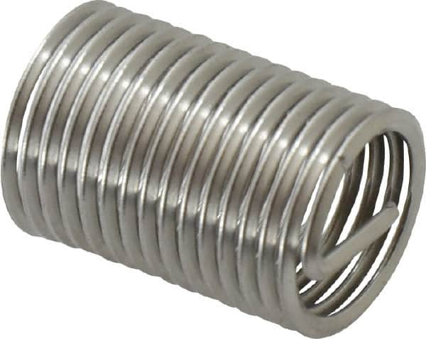 Recoil - 7/16-20 UNF, 7/8" OAL, Free Running Helical Insert - 14-5/8 Free Coils, Tanged, Stainless Steel, Bright Finish, 2D Insert Length - Caliber Tooling