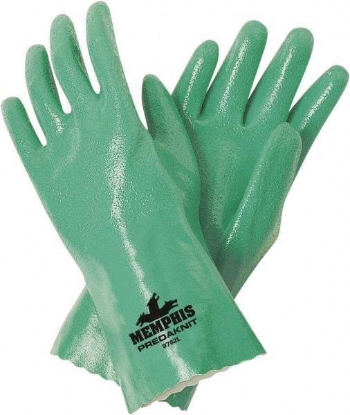 MCR Safety - Size M (8), 12" Long, 14 mil Thick, Supported, Nitrile Chemical Resistant Gloves - Rough Finish, Interlock Knit Lined, Green - Caliber Tooling