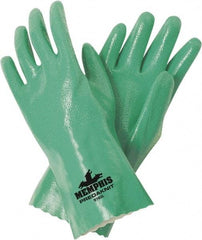 MCR Safety - Size M (8), 12" Long, 14 mil Thick, Supported, Nitrile Chemical Resistant Gloves - Rough Finish, Interlock Knit Lined, Green - Caliber Tooling