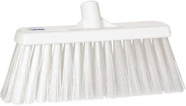 Vikan - 12" Heavy Duty Synthetic Push Broom - 4" Bristle Length, Plastic Block, European Threaded Handle Connection - Caliber Tooling