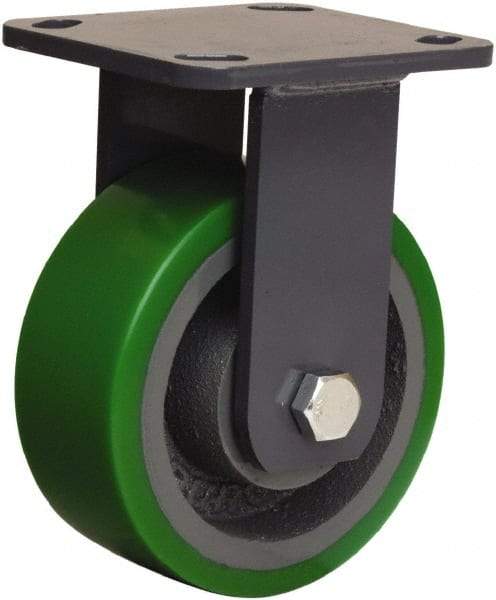 Hamilton - 5" Diam x 2" Wide x 6-1/2" OAH Top Plate Mount Rigid Caster - Polyurethane Mold onto Cast Iron Center, 1,050 Lb Capacity, Tapered Roller Bearing, 4 x 4-1/2" Plate - Caliber Tooling