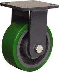 Hamilton - 5" Diam x 2" Wide x 6-1/2" OAH Top Plate Mount Rigid Caster - Polyurethane Mold onto Cast Iron Center, 1,050 Lb Capacity, Tapered Roller Bearing, 4 x 4-1/2" Plate - Caliber Tooling