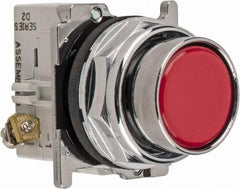 Eaton Cutler-Hammer - 30-1/2mm Mount Hole, Flush, Pushbutton Switch with Contact Block - Round, Red Pushbutton, Nonilluminated, Momentary (MO), Corrosion Resistant, Oiltight and Watertight - Caliber Tooling