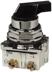 Eaton Cutler-Hammer - 30-1/2mm Mount Hole, 2 Position, Lever Operated, Selector Switch with Contact Blocks - Black, Maintained (MA), Nonilluminated, 1 Contact Block, NO/NC, Oil and Watertight - Caliber Tooling