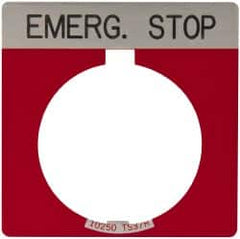 Eaton Cutler-Hammer - Square, Legend Plate - Emergency Stop - Red Background, 30-1/2mm Hole Diameter - Caliber Tooling