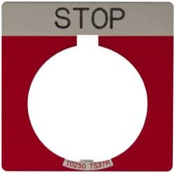 Eaton Cutler-Hammer - Square, Legend Plate - Stop - Red Background, 30-1/2mm Hole Diameter - Caliber Tooling