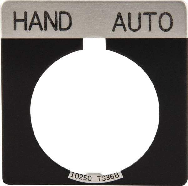 Eaton Cutler-Hammer - Square, Legend Plate - Auto-Off-Hand - Black Background, 30-1/2mm Hole Diameter - Caliber Tooling