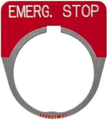 Eaton Cutler-Hammer - Round, Legend Plate - Emergency Stop - Red Background, 30-1/2mm Hole Diameter - Caliber Tooling