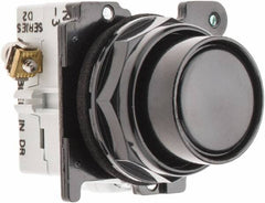 Eaton Cutler-Hammer - 30-1/2mm Mount Hole, Flush, Pushbutton Switch with Contact Block - Round, Black Pushbutton, Nonilluminated, Momentary (MO), Corrosion Resistant, Oiltight and Watertight - Caliber Tooling