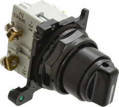 Eaton Cutler-Hammer - 30-1/2mm Mount Hole, 3 Position, Knob Operated, Selector Switch with Contact Blocks - Black, Maintained (MA), NO/NC - Caliber Tooling