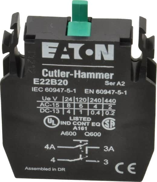 Eaton Cutler-Hammer - 2NO, Electrical Switch Contact Block - 22-1/2mm Hole, For Use with Indicating Lights, Pushbuttons - Caliber Tooling