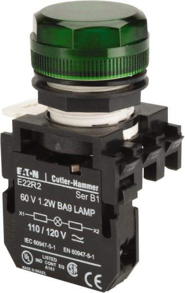 Eaton Cutler-Hammer - 120 VAC/VDC Green Lens Incandescent Indicating Light - Round Lens - Caliber Tooling