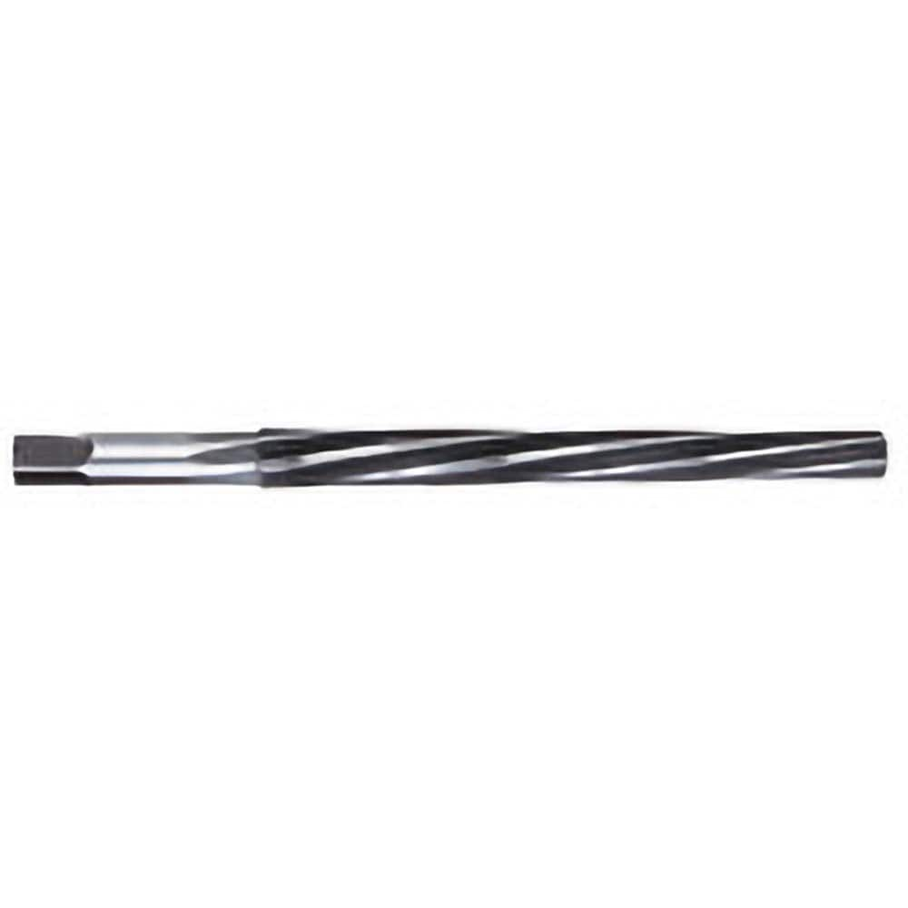 #7 Pin 0.3297″ Small End/0.422″ Large End Spiral Flute High Speed Steel Taper Pin Reamer Uncoated, 4-7/16″ Flute Length, 6-5/16″ OAL, 6 Flutes, 13/32″ Diam Straight-Cylindrical Shank, LH Spiral, RH Cut