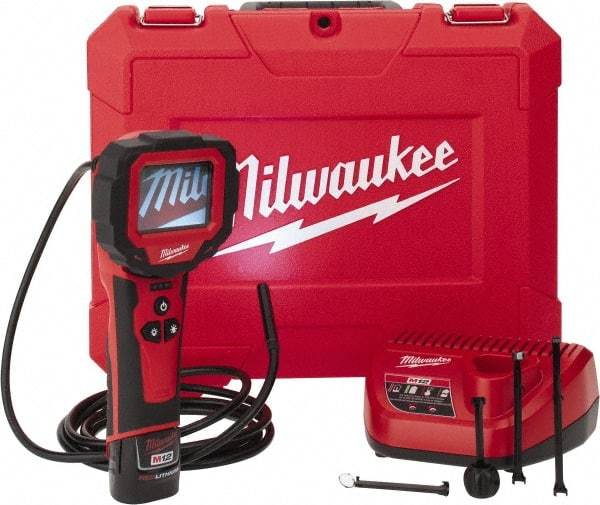 Milwaukee Tool - 0.3543 Inch Wide Camera Head, 9 Ft. Probe, 1x Magnification Rotating Inspection Camera - 0.3543 Inch Probe Diameter, 2.7 Inch LCD Display, 320 x 240 Resolution - Caliber Tooling