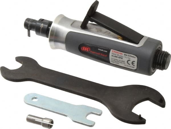 Ingersoll-Rand - 1/4" Collet, Straight Handle, Straight Air Die Grinder - 35,000 RPM, Rear Exhaust, 30 CFM, 0.3 hp, 620 kPa, 1/4 NPT - Caliber Tooling