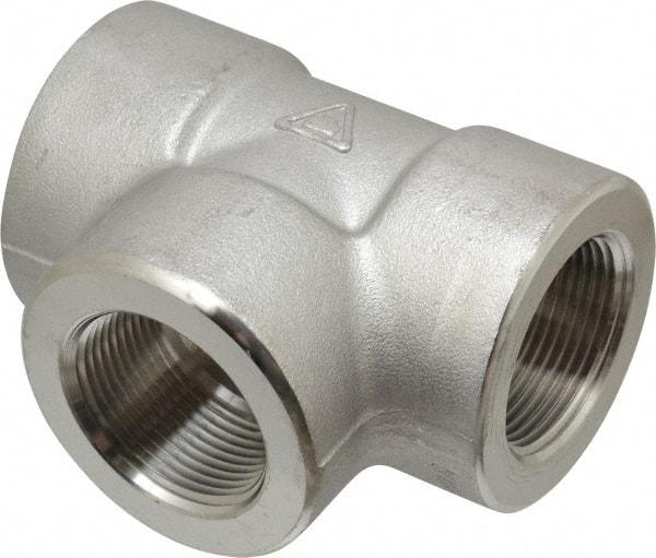 Merit Brass - 1-1/4" Grade 304/304L Stainless Steel Pipe Tee - FNPT x FNPT x FNPT End Connections, 3,000 psi - Caliber Tooling