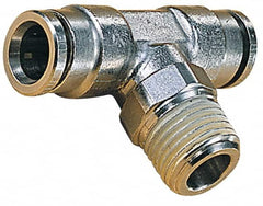 Norgren - 12mm Outside Diam, 3/8 BSPT, Nickel Plated Brass Push-to-Connect Tube Male Swivel Branch Tee - 260 Max psi, Tube to Male BSPT Connection, Nitrile O-Ring - Caliber Tooling