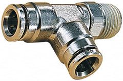 Norgren - 10mm Outside Diam, 1/4 BSPT, Nickel Plated Brass Push-to-Connect Tube Male Swivel Run Tee - 260 Max psi, Tube to Male BSPT Connection, Nitrile O-Ring - Caliber Tooling