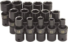 SK - 15 Piece 1/2" Drive Standard Impact Socket Set - 6 Points, 10 to 24mm, Metric Measurement Standard - Caliber Tooling