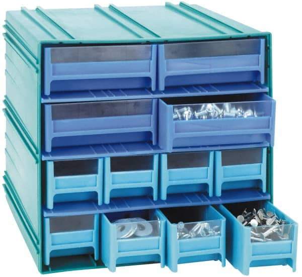 Quantum Storage - 10 Drawer, Black, High Impact Styrene, Interlocking Storage Cabinet with Drawers - 11-3/4" Wide x 11-3/8" Deep x 11-1/8" High Body, (4) 2-3/4, (6) 5-5/8" Wide x 11" Deep x 2-1/2" High Drawers - Caliber Tooling