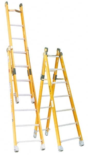 Made in USA - 8' High, Type IAA Rating, Fiberglass Extension Ladder - Caliber Tooling