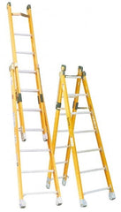 Made in USA - 7' High, Type IAA Rating, Fiberglass Extension Ladder - Caliber Tooling