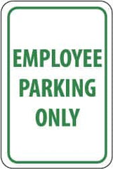 NMC - "Employee Parking Only", 12" Wide x 18" High, Aluminum Reserved Parking Signs - 0.063" Thick, Green on White, Rectangle, Post Mount - Caliber Tooling