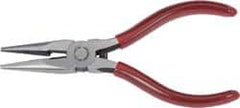 Proto - 5-9/16" OAL, 1-11/16" Jaw Length x 1/2" Jaw Width, Long Nose Side Cutting Chain Nose Pliers - Serrated Jaw, Needle Nose Head, Plastisol Handles, with Spring - Caliber Tooling