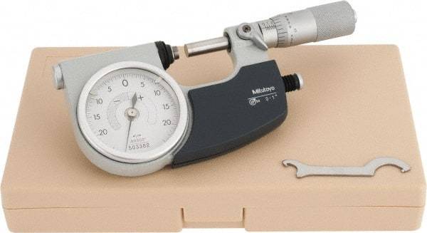 Mitutoyo - 0 to 1 Inch Range, 0.0001 Inch Graduation, Mechanical Indicating Micrometer - Accurate to 0.0001 Inch, Carbide-Tipped Measuring Face, Includes Fitted Plastic Case - Caliber Tooling