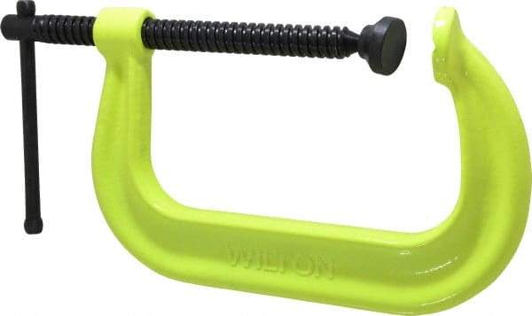 Wilton - Regular-Duty 6-1/16" Max Opening, 4-1/8" Throat Depth, Forged Steel Standard C-Clamp - 6,600 Lb Capacity, 0" Min Opening, Deep Throat, Alloy Steel Screw - Caliber Tooling