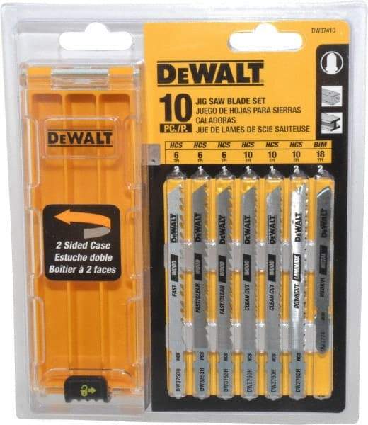 DeWALT - 10 Piece, 3" to 4" Long, 6 to 18 Teeth per Inch, Bi-Metal and High Carbon Steel Jig Saw Blade Set - T-Shank - Caliber Tooling