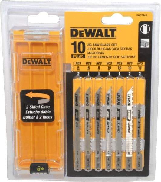 DeWALT - 10 Piece, 3" to 4" Long, 6 to 18 Teeth per Inch, Bi-Metal and High Carbon Steel Jig Saw Blade Set - U-Shank - Caliber Tooling