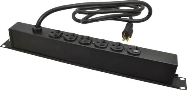 Wiremold - 6 Outlets, 120 Volts, 20 Amps, 6' Cord, Power Outlet Strip - Rack Mount, 6 Back NEMA Configuration, 19" Strip, cULus Recognized - Caliber Tooling