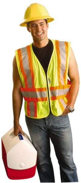 OccuNomix - Size 3X/4XL High Visibility Yellow Mesh Expandable Vest - 58 to 64" Chest, ANSI 107-2015, Zipper Closure, 3 Pockets, Polyester - Caliber Tooling